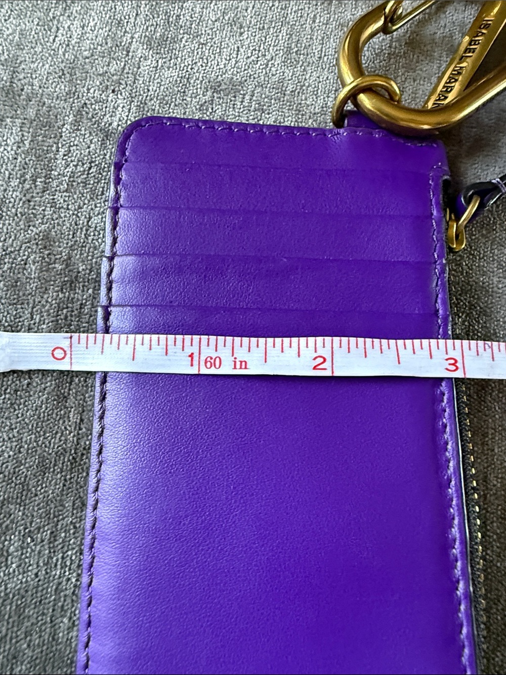 Isabel Marant Purple Leather Card Case with Gold Carabiner - Picture 9 of 10